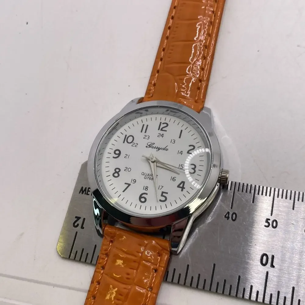 Womens Silver Tone Orange Watch Works New Battery